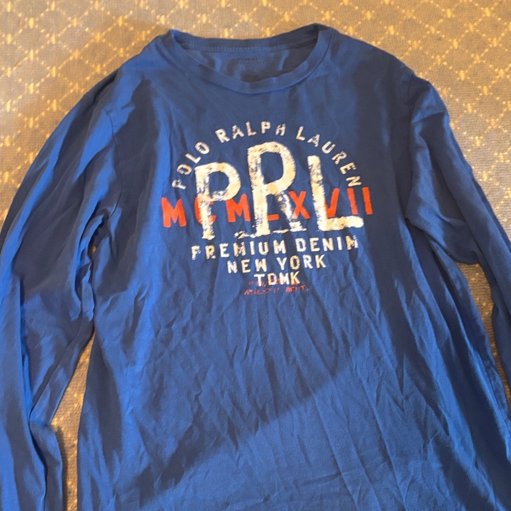 Polo by Ralph Lauren Blue Graphic Long Sleeve Tee EUC Sz Large